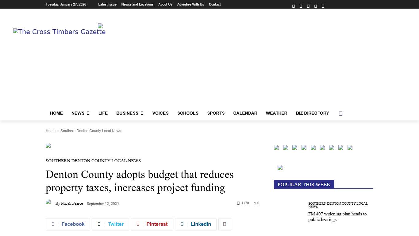 Denton County adopts budget that reduces property taxes, increases project funding - Cross Timbers Gazette Southern Denton County Flower Mound News